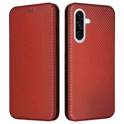 For Samsung Galaxy A56 5G Case Carbon Fiber Texture Drop-Proof PU Leather Phone Cover - Brown