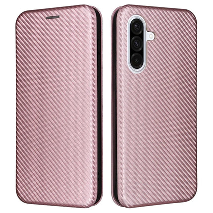 For Samsung Galaxy A56 5G Case Carbon Fiber Texture Drop-Proof PU Leather Phone Cover - Rose Gold