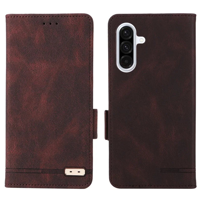 For Samsung Galaxy A26 5G Case Leather Wallet Flip Phone Cover with Hardware Decor - Coffee