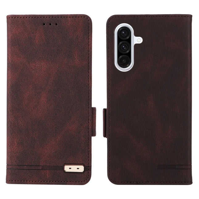 For Samsung Galaxy A56 5G Case Leather Wallet Flip Phone Cover with Hardware Decor - Coffee