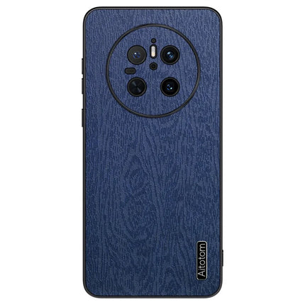 For Huawei Mate 70 Case Wood Texture PU Leather Coated PC TPU Phone Cover - Blue