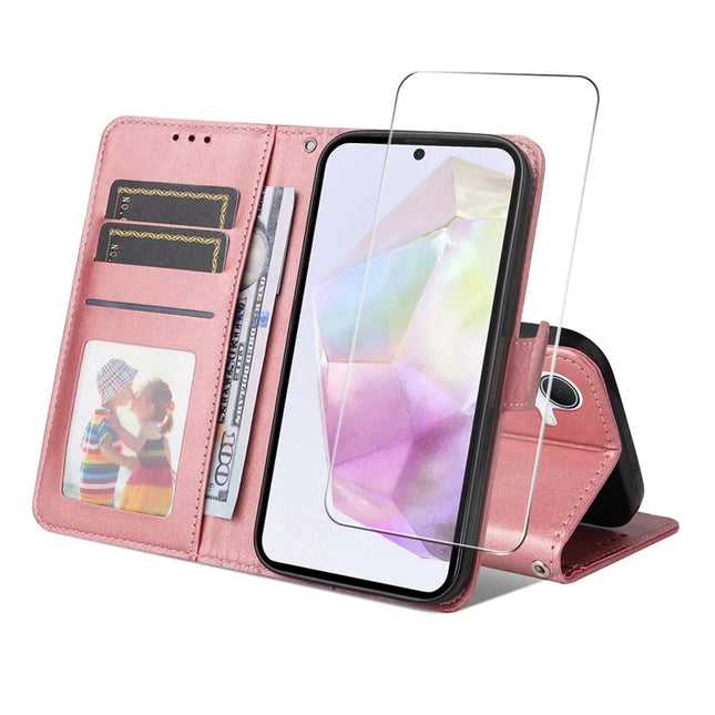 For Samsung Galaxy A56 5G / Galaxy A36 5G PU Leather Wallet Case ENKAY Phone Stand Cover with Tempered Glass Film - Pink