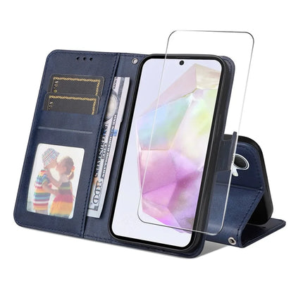For Samsung Galaxy A56 5G / Galaxy A36 5G PU Leather Wallet Case ENKAY Phone Stand Cover with Tempered Glass Film - Blue