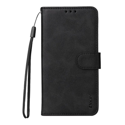 For iPhone 16e PU Leather Wallet Case ENKAY Phone Stand Cover with Tempered Glass Film