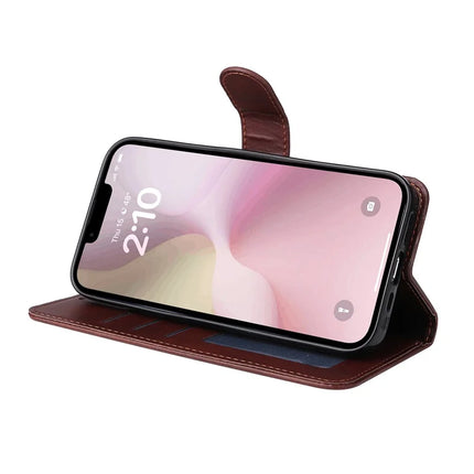 For iPhone 16e PU Leather Wallet Case ENKAY Phone Stand Cover with Tempered Glass Film