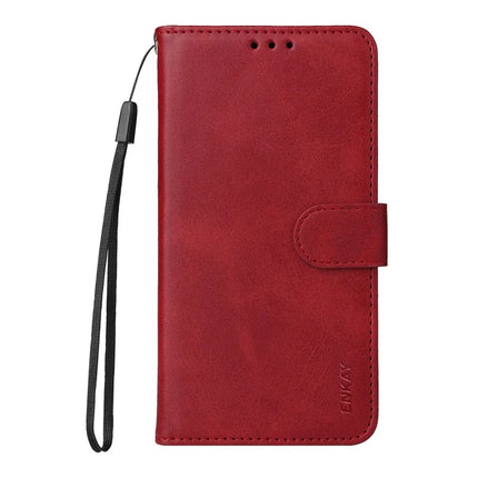 For iPhone 16e PU Leather Wallet Case ENKAY Phone Stand Cover with Tempered Glass Film