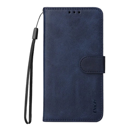 For iPhone 16e PU Leather Wallet Case ENKAY Phone Stand Cover with Tempered Glass Film