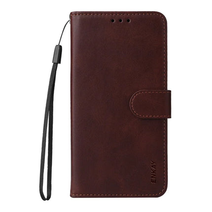 For iPhone 16e PU Leather Wallet Case ENKAY Phone Stand Cover with Tempered Glass Film