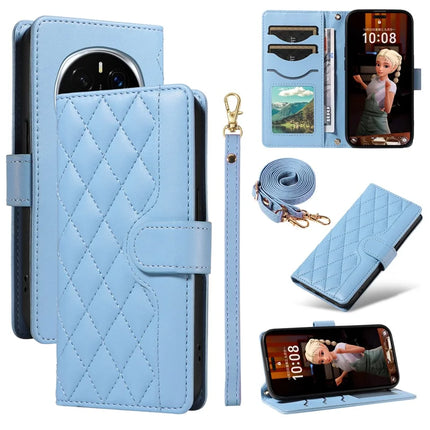 For Honor Magic7 Pro 5G Wallet Case Rhombus Leather Phone Cover with Strap - Blue