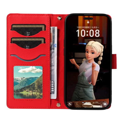For Honor Magic7 Pro 5G Wallet Case Rhombus Leather Phone Cover with Strap -  Red