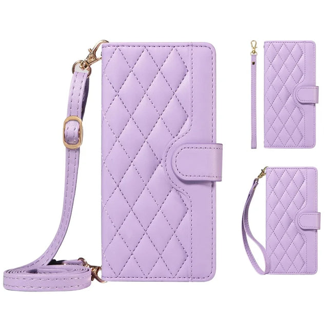 For Honor Magic7 Pro 5G Wallet Case Rhombus Leather Phone Cover with Strap -  Light Purple