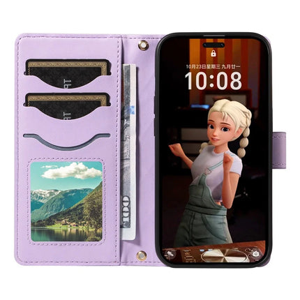 For Honor Magic7 Pro 5G Wallet Case Rhombus Leather Phone Cover with Strap -  Light Purple