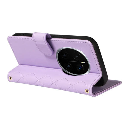 For Honor Magic7 Pro 5G Wallet Case Rhombus Leather Phone Cover with Strap -  Light Purple