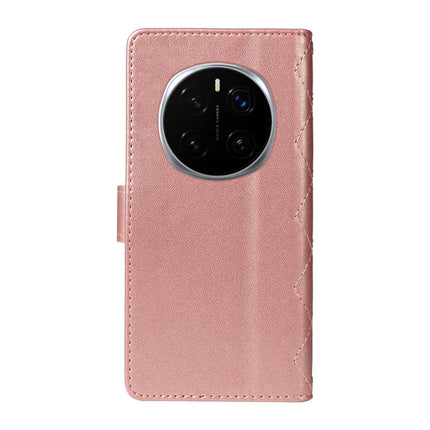 For Honor Magic7 Pro 5G Wallet Case Rhombus Leather Phone Cover with Strap -  Rose Gold