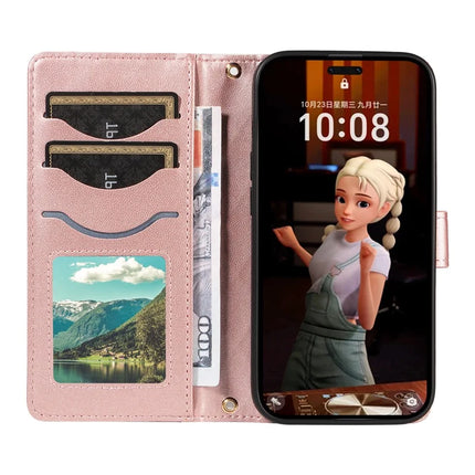 For Honor Magic7 Pro 5G Wallet Case Rhombus Leather Phone Cover with Strap -  Rose Gold