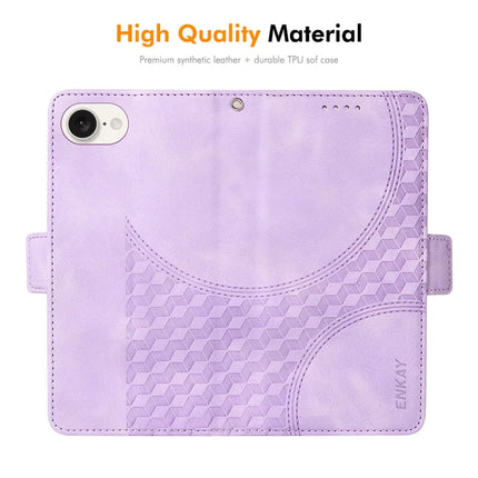 For iPhone 16e Wallet Case ENKAY Imprint PU Leather Phone Stand Cover with Tempered Glass