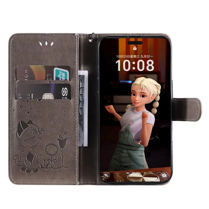 For Honor Magic7 Pro 5G Leather Wallet Case Cat Bee Pattern Phone Cover Stand