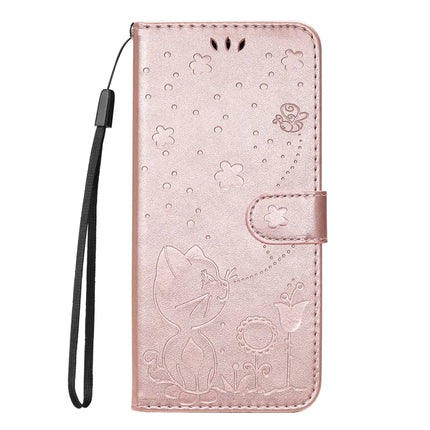 For Honor Magic7 Pro 5G Leather Wallet Case Cat Bee Pattern Phone Cover Stand