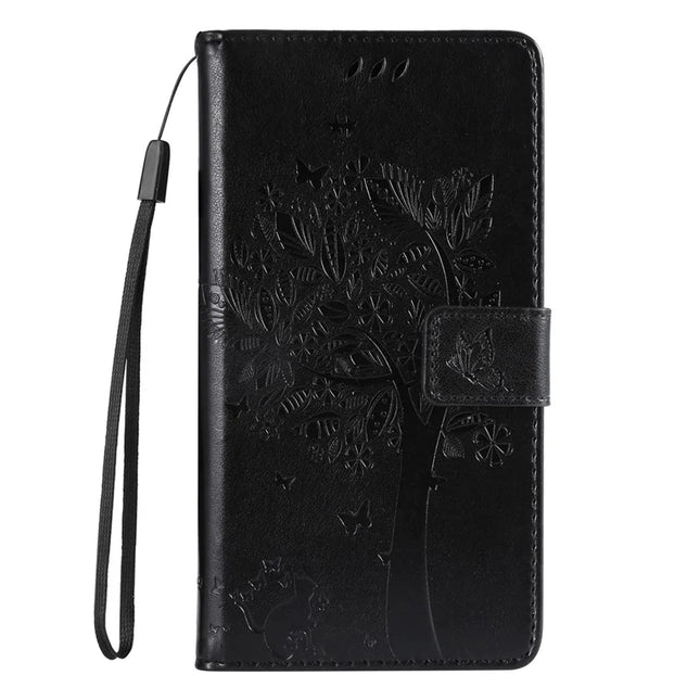 For Honor Magic7 Pro 5G Cat Tree Pattern Flip Leather Phone Cover Stand -  Black