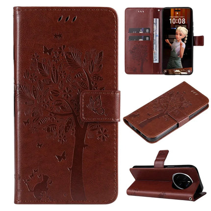 For Honor Magic7 Pro 5G Cat Tree Pattern Flip Leather Phone Cover Stand - Coffee