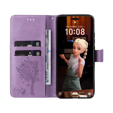 For Honor Magic7 Pro 5G Cat Tree Pattern Flip Leather Phone Cover Stand -  Light Purple