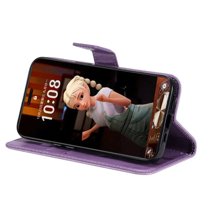 For Honor Magic7 Pro 5G Cat Tree Pattern Flip Leather Phone Cover Stand -  Light Purple