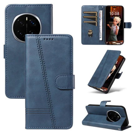 For Honor Magic7 Pro 5G Wallet Case T-Shape Lines Leather Phone Cover Stand - Blue