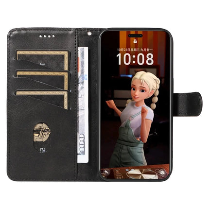 For Honor Magic7 Pro 5G Wallet Case T-Shape Lines Leather Phone Cover Stand -  Black