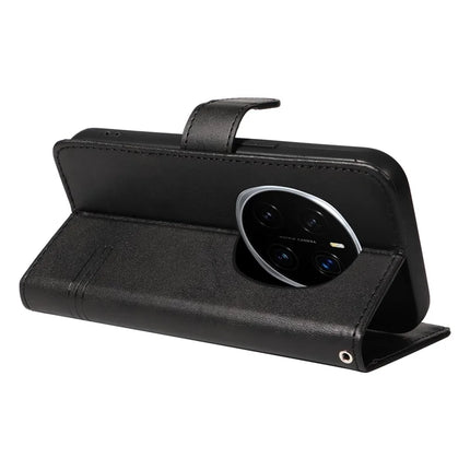 For Honor Magic7 Pro 5G Wallet Case T-Shape Lines Leather Phone Cover Stand -  Black