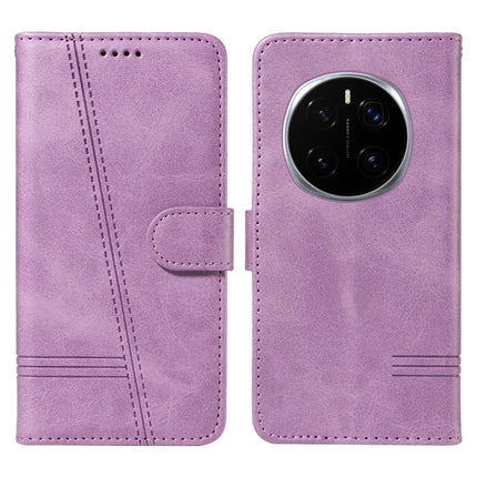 For Honor Magic7 Pro 5G Wallet Case T-Shape Lines Leather Phone Cover Stand -  Light Purple