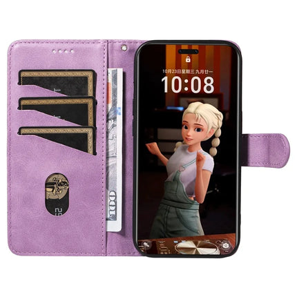 For Honor Magic7 Pro 5G Wallet Case T-Shape Lines Leather Phone Cover Stand -  Light Purple