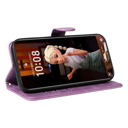 For Honor Magic7 Pro 5G Wallet Case T-Shape Lines Leather Phone Cover Stand -  Light Purple