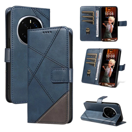 For Honor Magic7 Pro 5G Leather Case Geometric Line Wallet Phone Cover with Wrist Strap - Blue