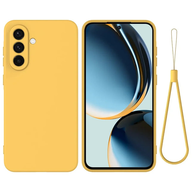 For Samsung Galaxy A26 5G Case Liquid Silicone Phone Back Cover with Hand Strap - Yellow