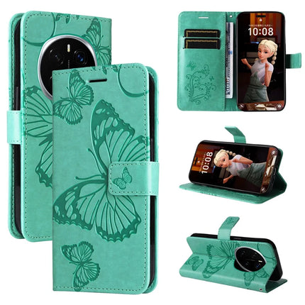 For Honor Magic7 Pro 5G Wallet Case Floral Butterfly Imprinted Leather Phone Cover Stand -  Green