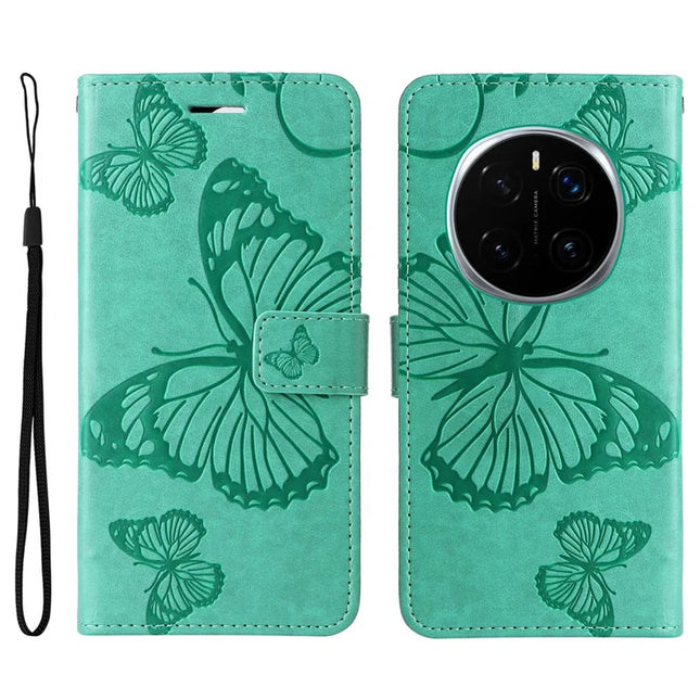 For Honor Magic7 Pro 5G Wallet Case Floral Butterfly Imprinted Leather Phone Cover Stand -  Green