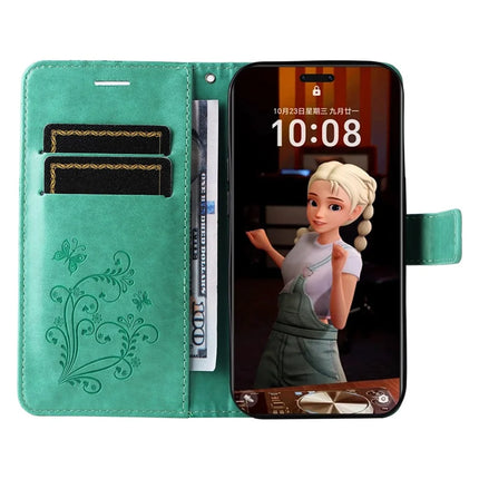 For Honor Magic7 Pro 5G Wallet Case Floral Butterfly Imprinted Leather Phone Cover Stand -  Green