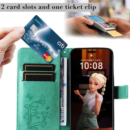 For Honor Magic7 Pro 5G Wallet Case Floral Butterfly Imprinted Leather Phone Cover Stand -  Green