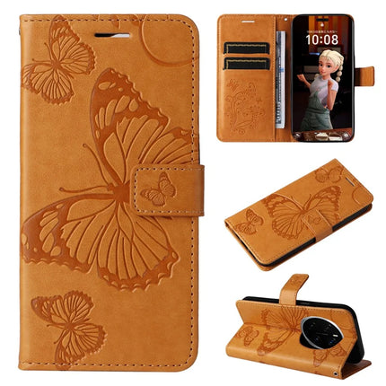 For Honor Magic7 Pro 5G Wallet Case Floral Butterfly Imprinted Leather Phone Cover Stand -  Yellow