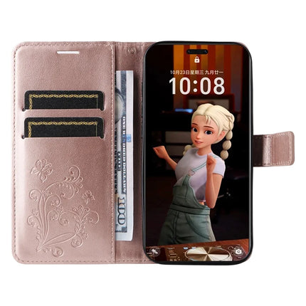 For Honor Magic7 Pro 5G Wallet Case Floral Butterfly Imprinted Leather Phone Cover Stand -  Rose Gold