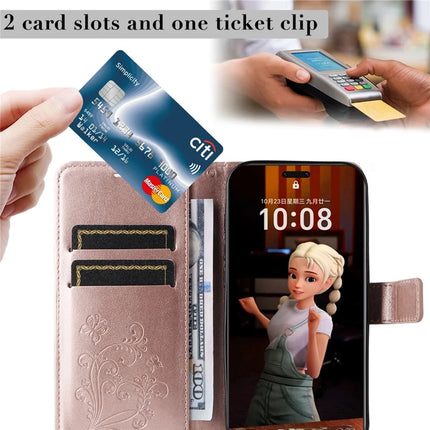 For Honor Magic7 Pro 5G Wallet Case Floral Butterfly Imprinted Leather Phone Cover Stand -  Rose Gold