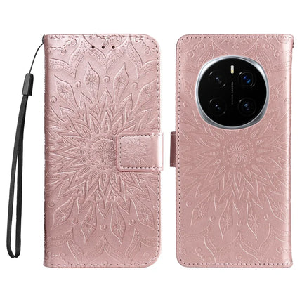 For Honor Magic7 Pro 5G Leather Wallet Case Sunflower Imprinted Phone Cover -  Rose Gold