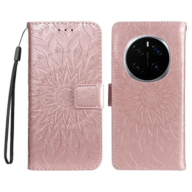 For Honor Magic7 Pro 5G Leather Wallet Case Sunflower Imprinted Phone Cover -  Rose Gold
