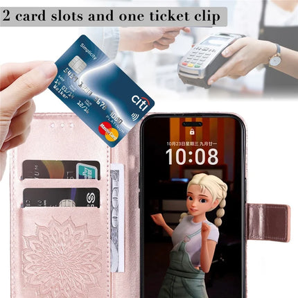 For Honor Magic7 Pro 5G Leather Wallet Case Sunflower Imprinted Phone Cover -  Rose Gold