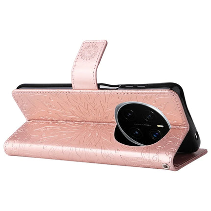For Honor Magic7 Pro 5G Leather Wallet Case Sunflower Imprinted Phone Cover -  Rose Gold
