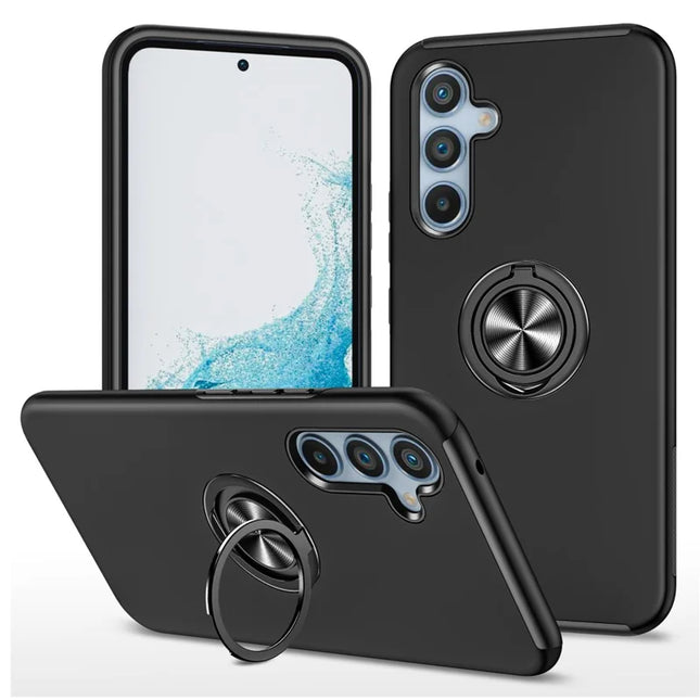 For Samsung Galaxy A36 5G Case PC + TPU Phone Cover with Rotatable Ring Holder - Black