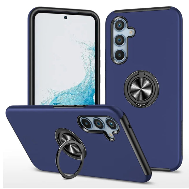For Samsung Galaxy A56 5G Case PC + TPU Phone Cover with Rotatable Ring Holder - Blue