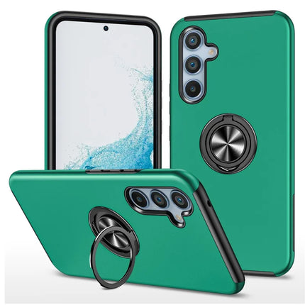 For Samsung Galaxy A56 5G Case PC + TPU Phone Cover with Rotatable Ring Holder - Blackish Green