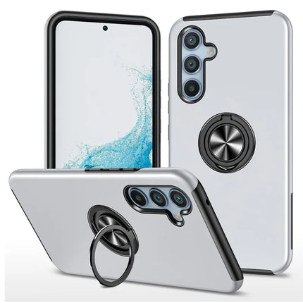 For Samsung Galaxy A56 5G Case PC + TPU Phone Cover with Rotatable Ring Holder - Silver