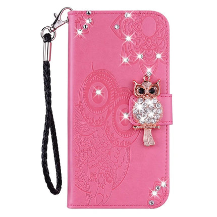 For Samsung Galaxy A26 5G Wallet Case Owl Flower Imprinted Rhinestone Leather Cover